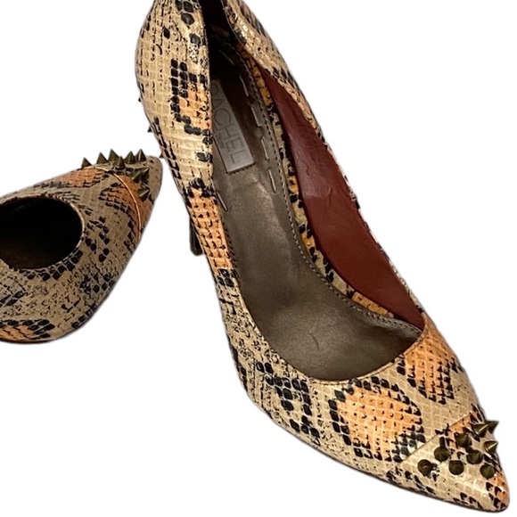 RACHEL Roy Miyang Snakeskin Leather Embellished Spiked Toe Stiletto Heeled Pumps - Picture 4 of 15